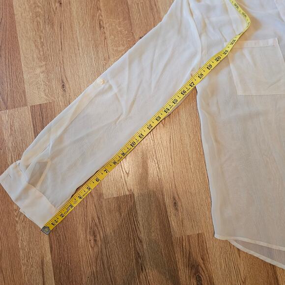 Decrees Peach Sheer Button Down Longsleeve Blouse - Picture 9 of 10